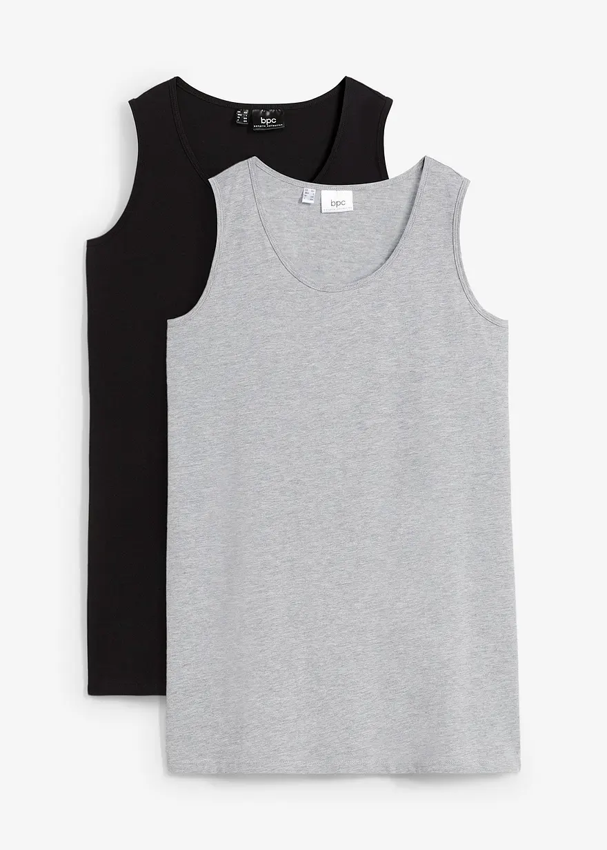 bonprix Basic-Top mit Rundhals-Ausschnitt im Doppelpack aus Baumwoll-Stretch-Qualität