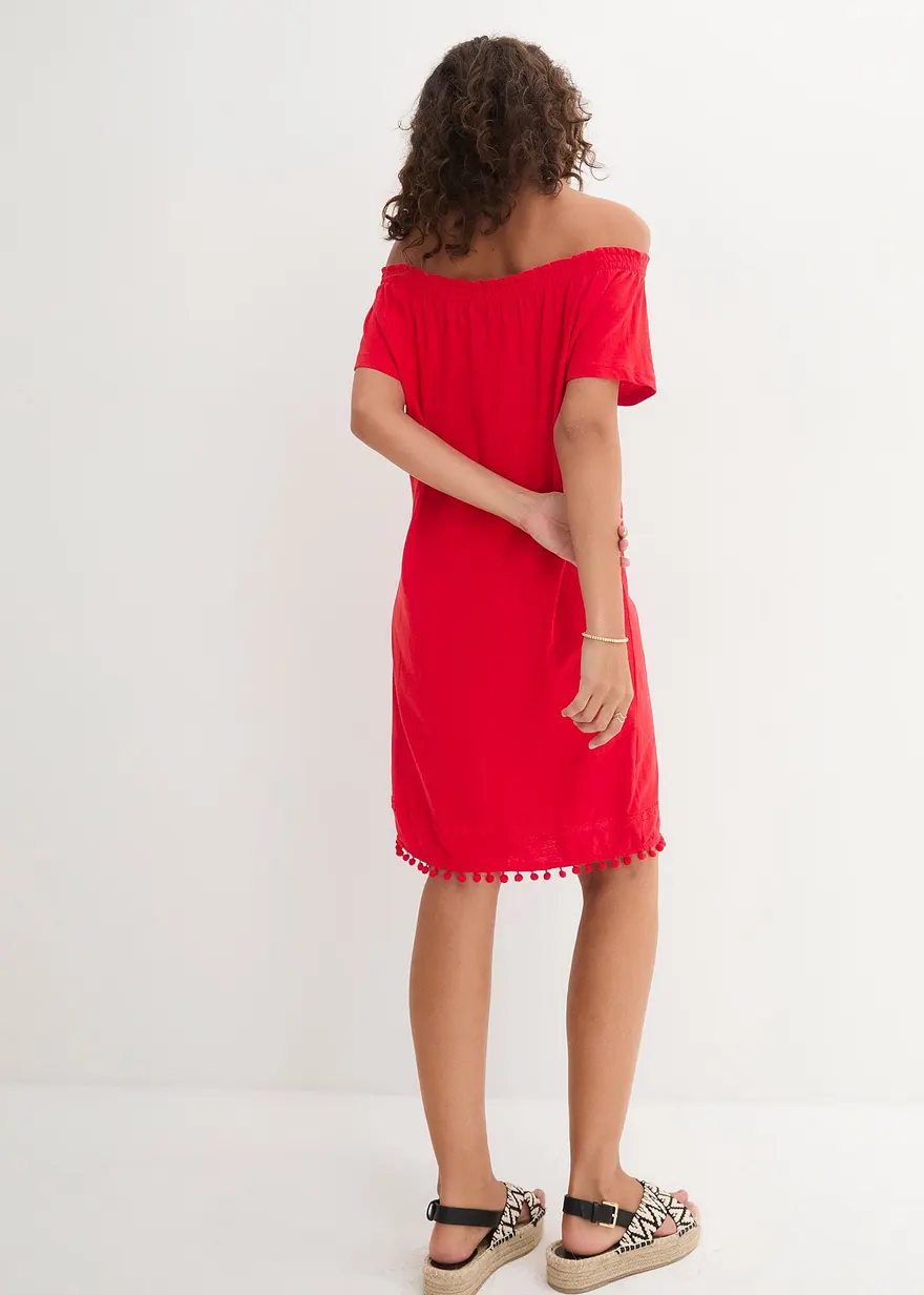 Bonprix Baummwollkleid Mit Dezentem Carmenausschnitt Und Dekorativem Saum