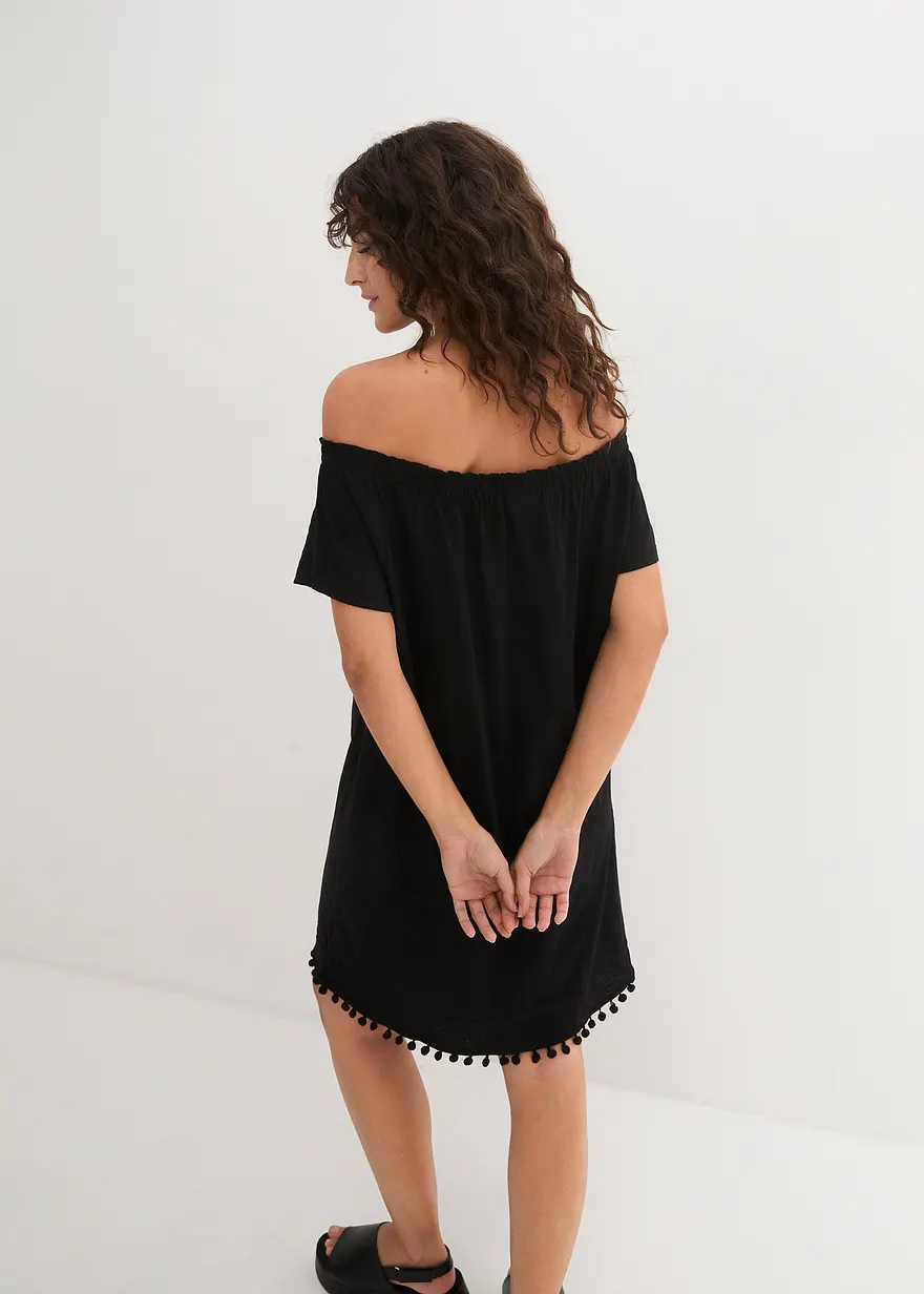 Bonprix Baummwollkleid Mit Dezentem Carmenausschnitt Und Dekorativem Saum