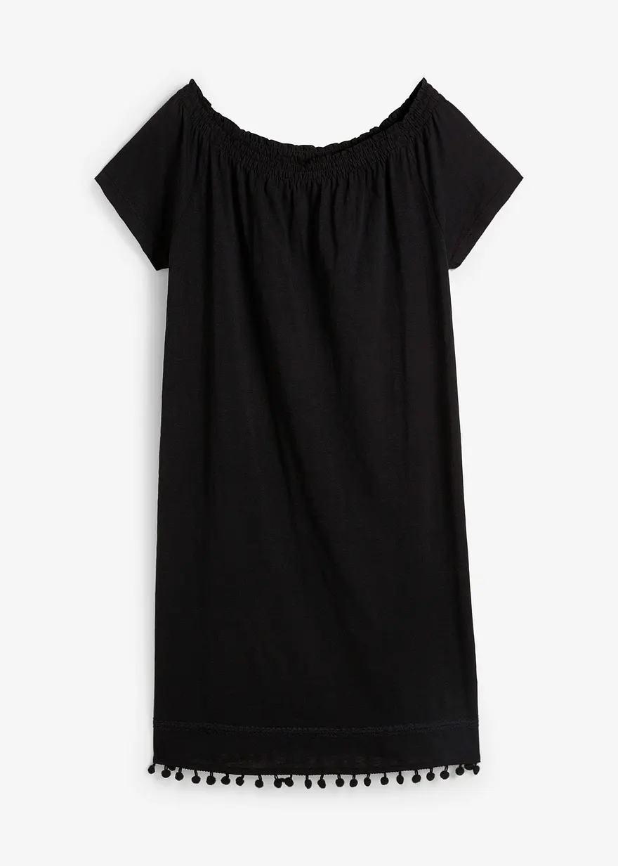 bonprix Baummwollkleid mit dezentem Carmenausschnitt und dekorativem Saum