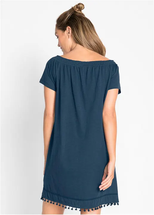 Bonprix Baummwollkleid Mit Dezentem Carmenausschnitt Und Dekorativem Saum