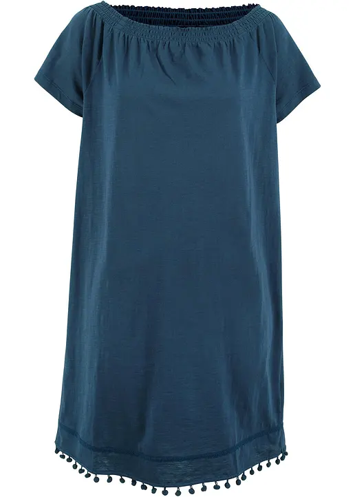 bonprix Baummwollkleid mit dezentem Carmenausschnitt und dekorativem Saum