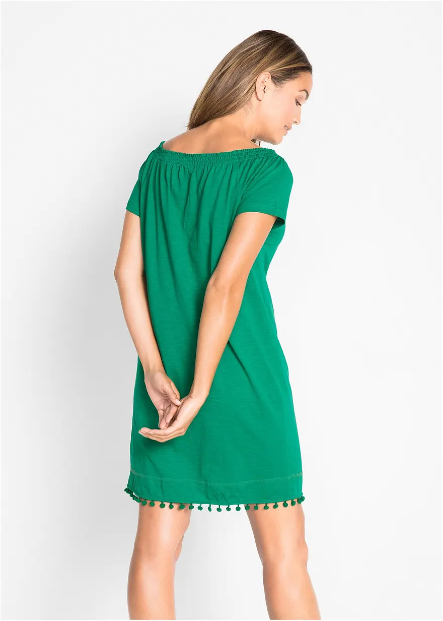 Bonprix Baummwollkleid Mit Dezentem Carmenausschnitt Und Dekorativem Saum