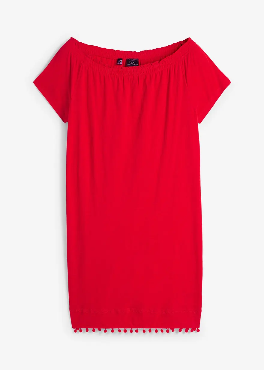 bonprix Baummwollkleid mit dezentem Carmenausschnitt und dekorativem Saum