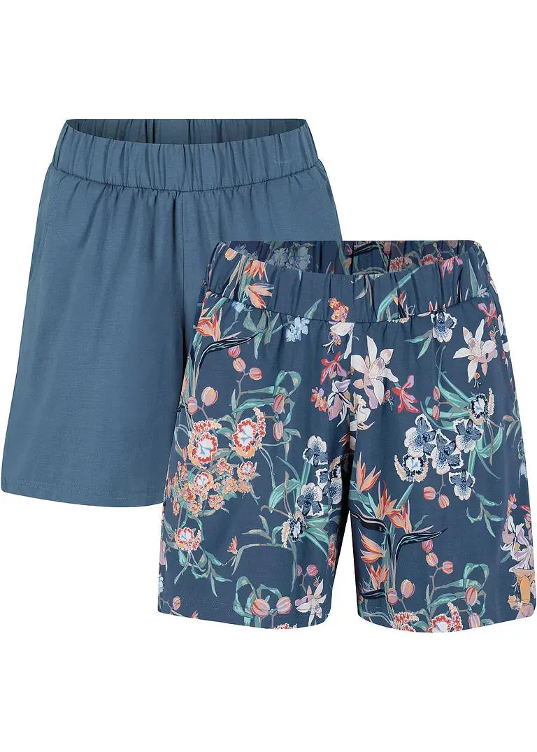 bonprix Baumwoll-Shorts aus angenehmer Jersey-Ware mit Rundumbequembund und Seitenschlitzen im 2er-Pack