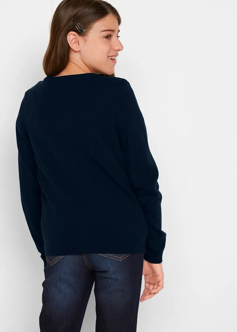 Bonprix Baumwoll-Strickjacke Mit Pailletten - Blau - Kinder