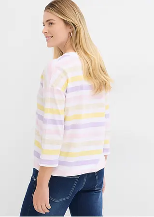 Bonprix Baumwollslub-Shirt Mit 3/4 Arm Und V-Ausschnitt Im Streifen Look
