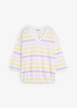 bonprix Baumwollslub-Shirt mit 3/4 Arm und V-Ausschnitt im streifen Look
