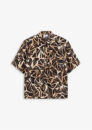 bonprix bedruckte Bluse in Leinen-Optik mit Knopfleiste vorne - braun