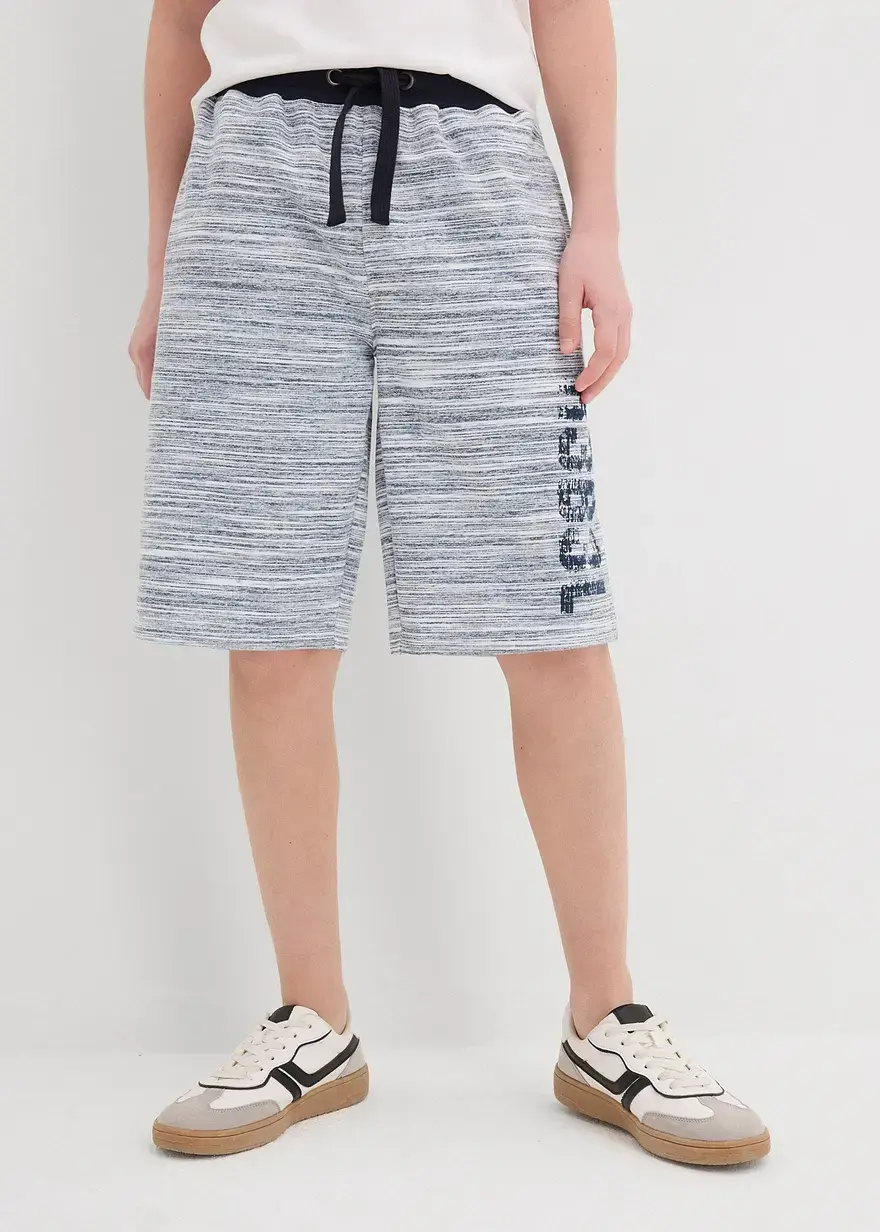 Bonprix Bedruckte Sweatbermuda Mit Kontrastdetails - Blau