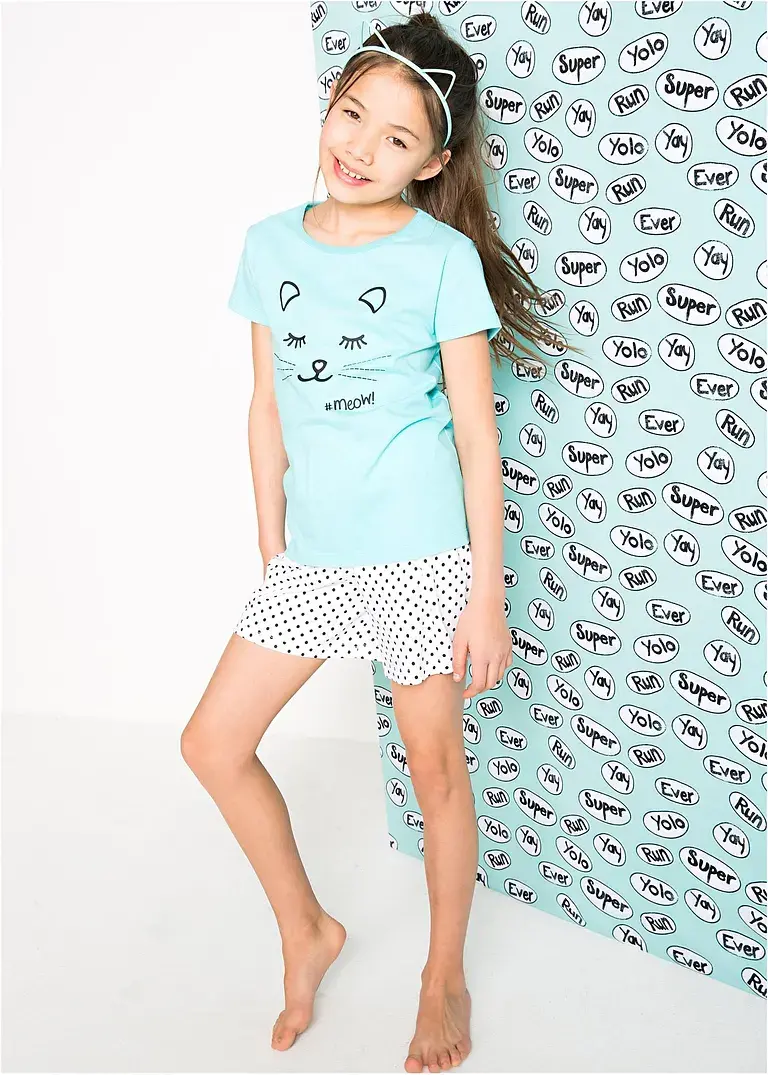 Bonprix Bedruckter Pyjama Mit Süßem Print - Aqua/weiß Bedruckt