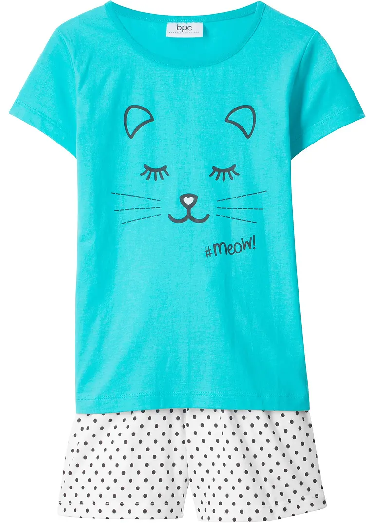bonprix Bedruckter Pyjama mit süßem Print - aqua/weiß bedruckt