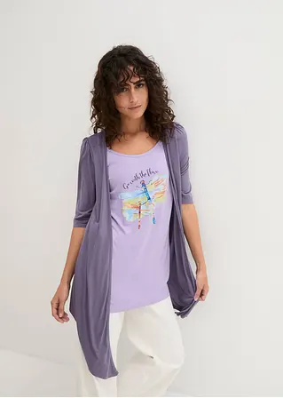 Bonprix Bedrucktes 2 In 1 Shirt Aus Fließender Viskose - Lila