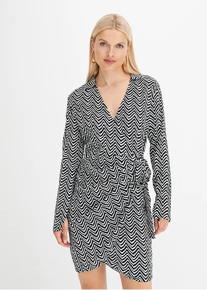 Bonprix Bedrucktes Kleid In Wickeloptik - Schwarz - Damen