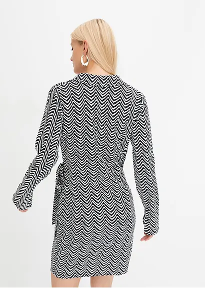 Bonprix Bedrucktes Kleid In Wickeloptik - Schwarz - Damen