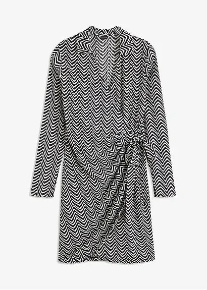 bonprix bedrucktes Kleid in Wickeloptik - schwarz - Damen