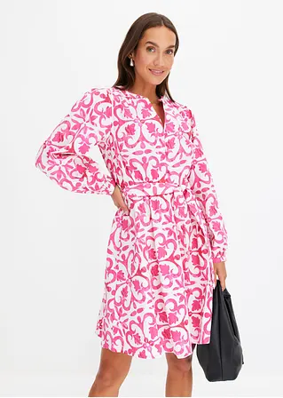 Bonprix Bedrucktes Kleid Mit Bindeband In Der Taille - Pink