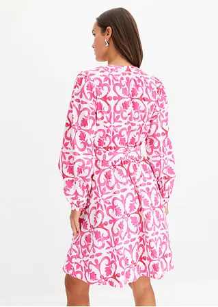 Bonprix Bedrucktes Kleid Mit Bindeband In Der Taille - Pink