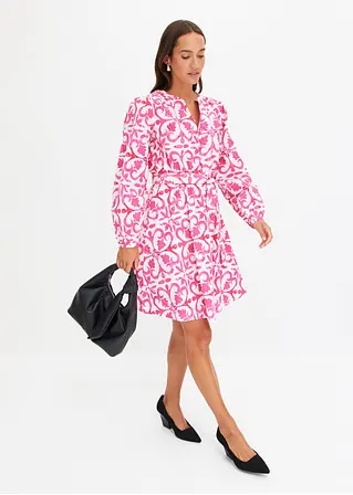 Bonprix Bedrucktes Kleid Mit Bindeband In Der Taille - Pink