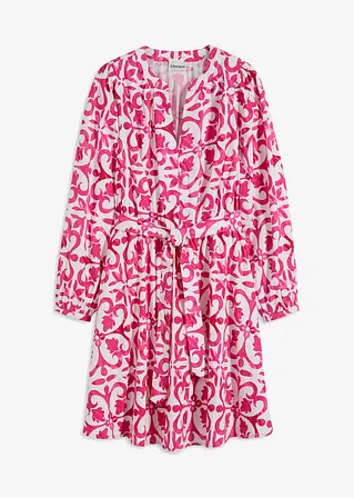 bonprix bedrucktes Kleid mit Bindeband in der Taille - pink