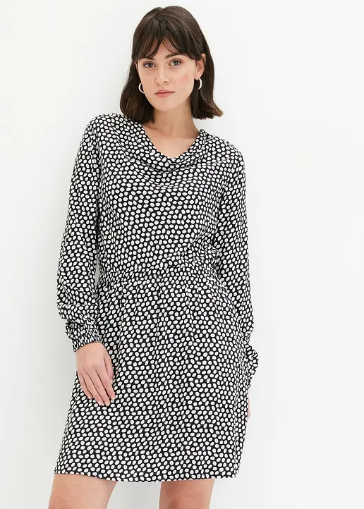 Bonprix Bedrucktes Kleid Mit Wasserfallausschnitt - Schwarz