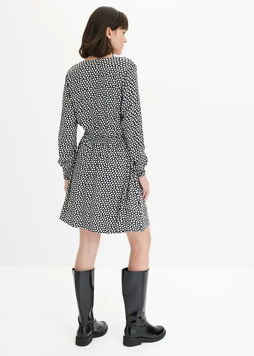 Bonprix Bedrucktes Kleid Mit Wasserfallausschnitt - Schwarz