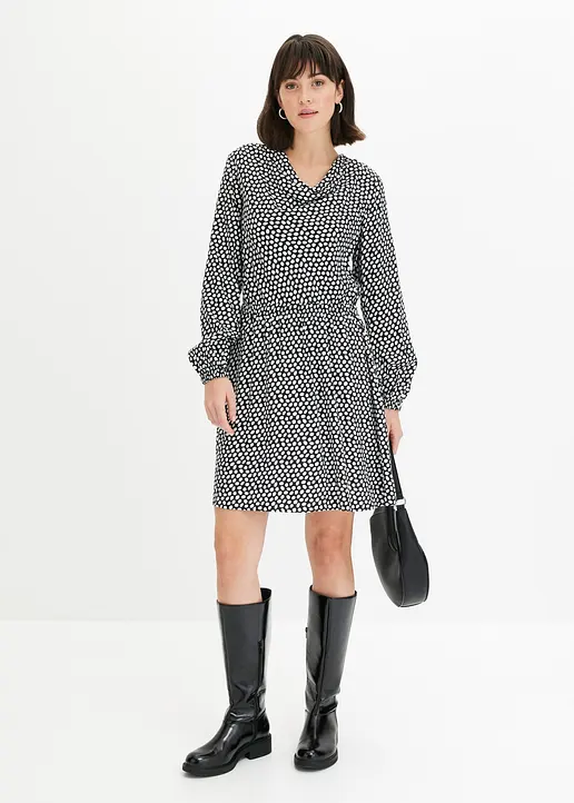 Bonprix Bedrucktes Kleid Mit Wasserfallausschnitt - Schwarz