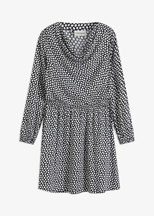 bonprix Bedrucktes Kleid mit Wasserfallausschnitt - schwarz