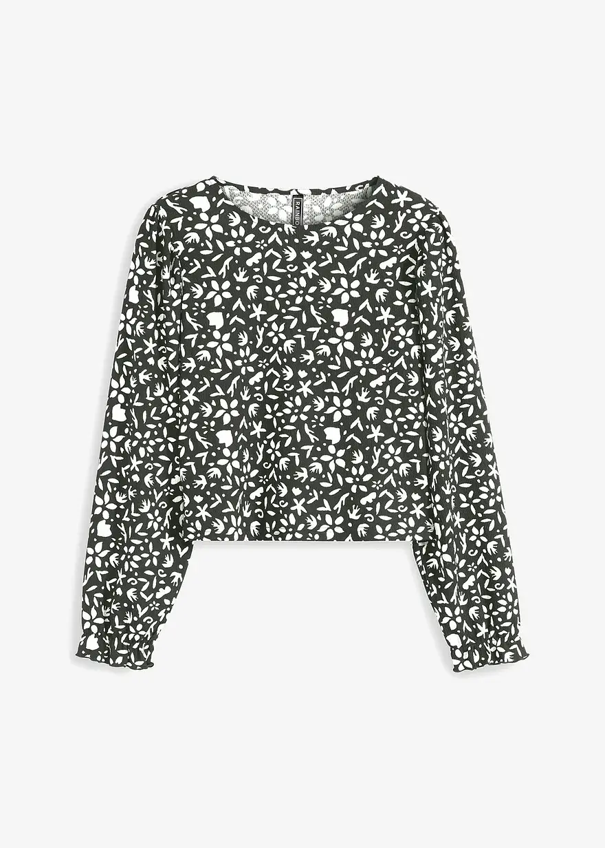 bonprix Bedrucktes Langarmshirt mit Puffärmeln - grün - Damen