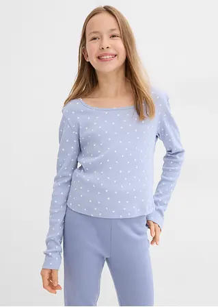 Bonprix Bedrucktes Mädchen Langarmshirt Aus Rippe - Blau