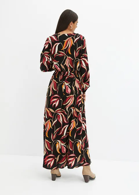 Bonprix Bedrucktes Maxikleid Aus Fließender Viskose - Schwarz Regular