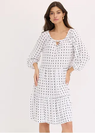 Bonprix Bedrucktes Midikleid Mit Volantssaum Und Ballonärmeln - Weiß