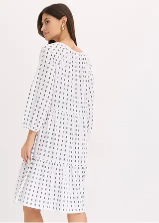 Bonprix Bedrucktes Midikleid Mit Volantssaum Und Ballonärmeln - Weiß