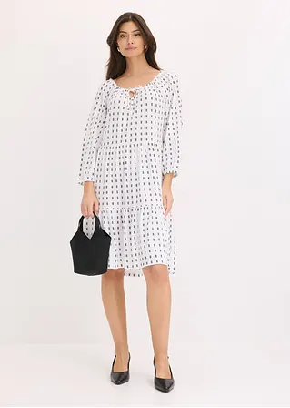 Bonprix Bedrucktes Midikleid Mit Volantssaum Und Ballonärmeln - Weiß