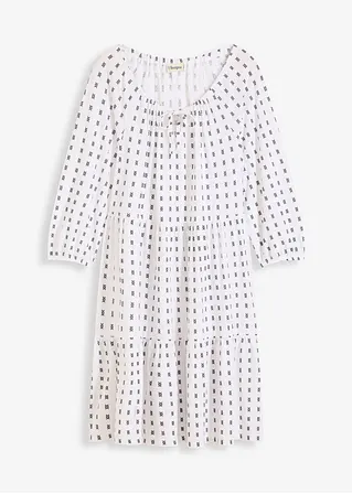 bonprix Bedrucktes Midikleid mit Volantssaum und Ballonärmeln - weiß