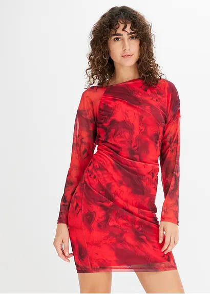 Bonprix Bedrucktes Minikleid Aus Mesh - Schwarz - Damen