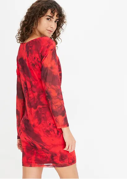 Bonprix Bedrucktes Minikleid Aus Mesh - Schwarz - Damen