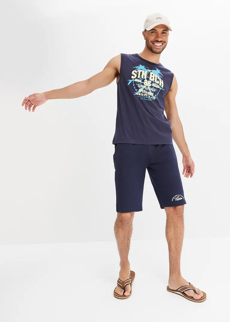 Bonprix Bedrucktes Muskelshirt Mit Rundhalsausschnitt - Blau