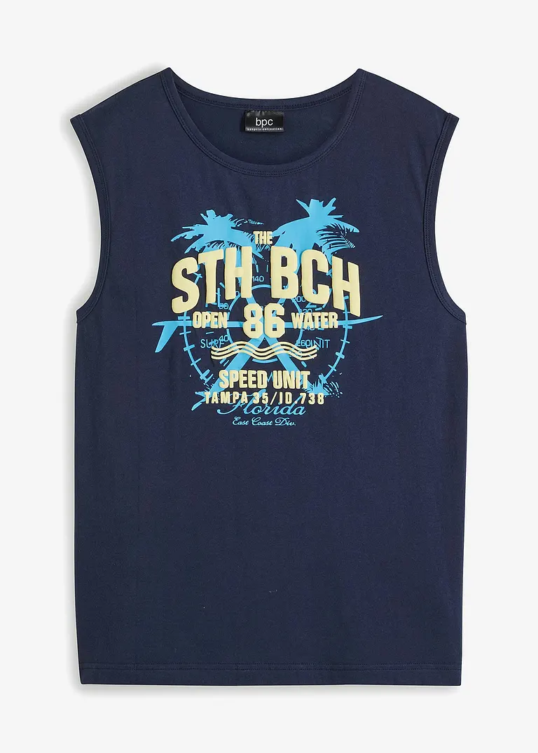 bonprix Bedrucktes Muskelshirt mit Rundhalsausschnitt - blau