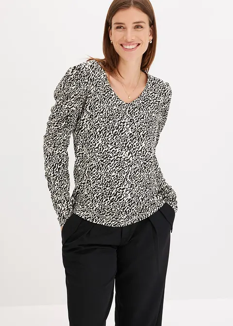 Bonprix Bedrucktes Shirt Mit Puffärmeln - Beige - Damen