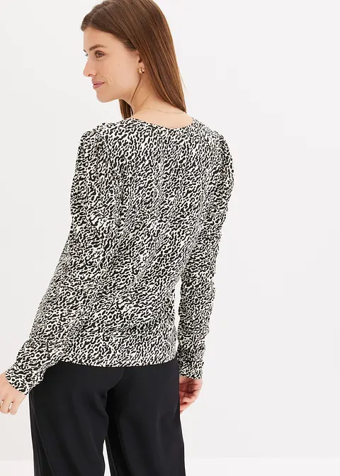Bonprix Bedrucktes Shirt Mit Puffärmeln - Beige - Damen