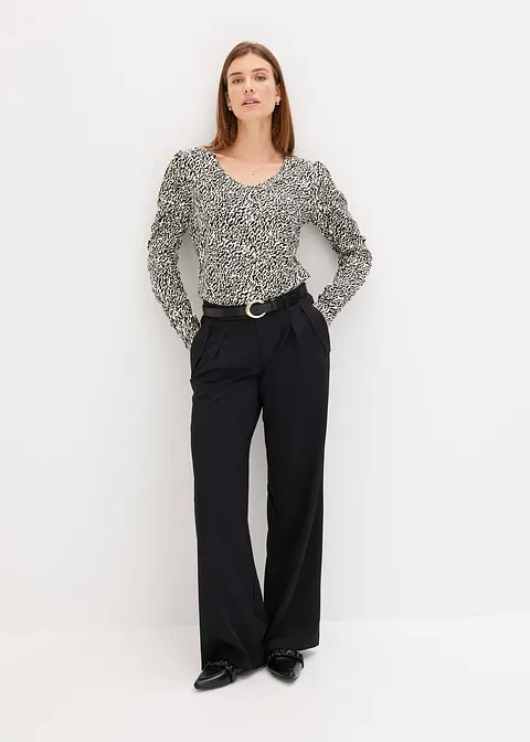 Bonprix Bedrucktes Shirt Mit Puffärmeln - Beige - Damen