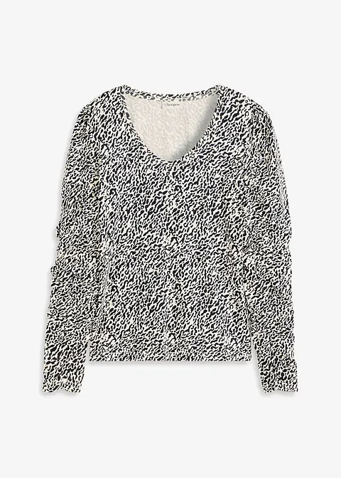 bonprix Bedrucktes Shirt mit Puffärmeln - beige - Damen