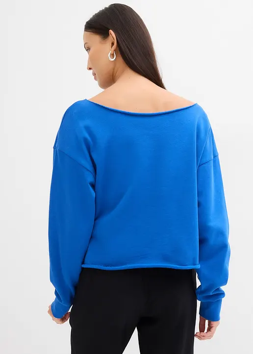 Bonprix Bedrucktes Sweatshirt Mit Bateau Ausschnitt - Blau