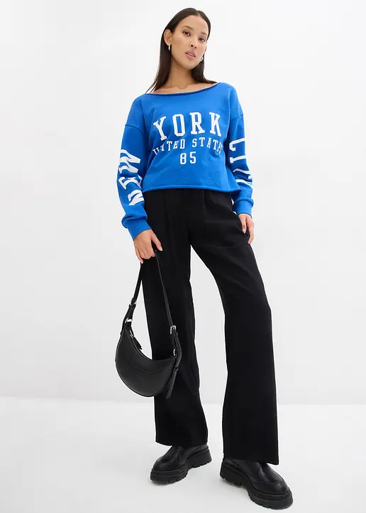 Bonprix Bedrucktes Sweatshirt Mit Bateau Ausschnitt - Blau