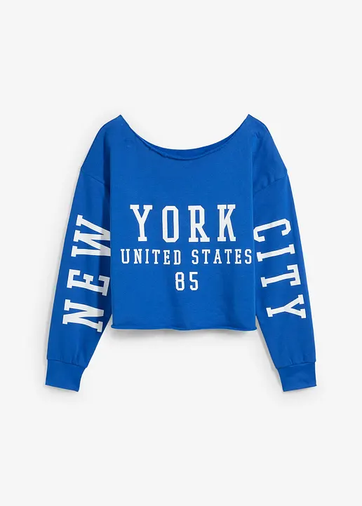 bonprix Bedrucktes Sweatshirt mit Bateau Ausschnitt - blau