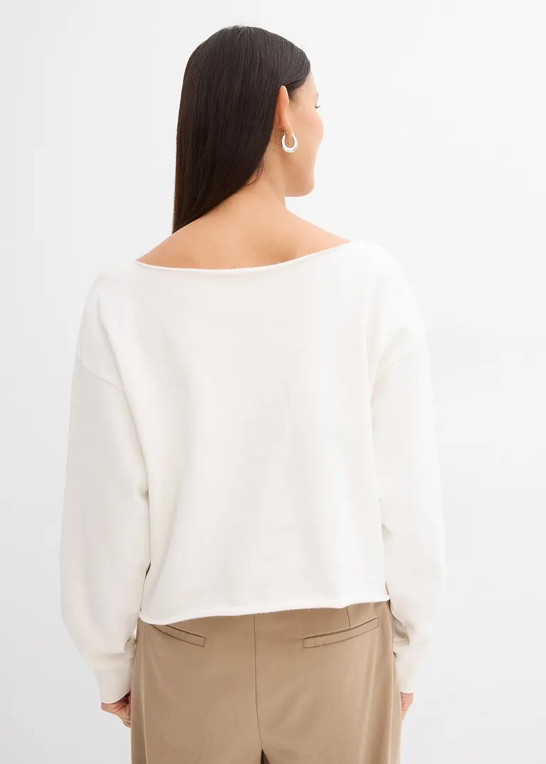 Bonprix Bedrucktes Sweatshirt Mit Bateau Ausschnitt - Weiß