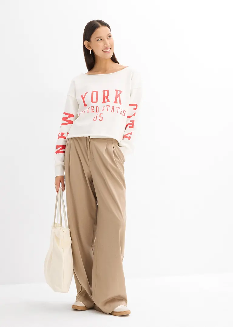 Bonprix Bedrucktes Sweatshirt Mit Bateau Ausschnitt - Weiß