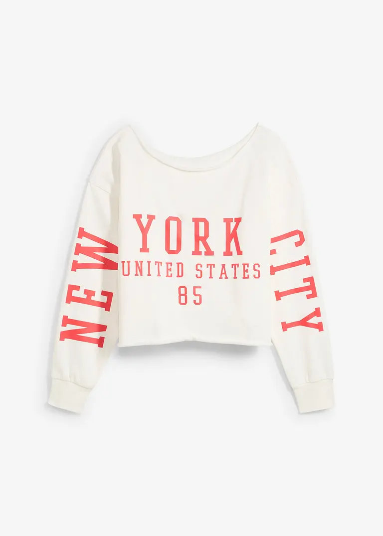 bonprix Bedrucktes Sweatshirt mit Bateau Ausschnitt - weiß