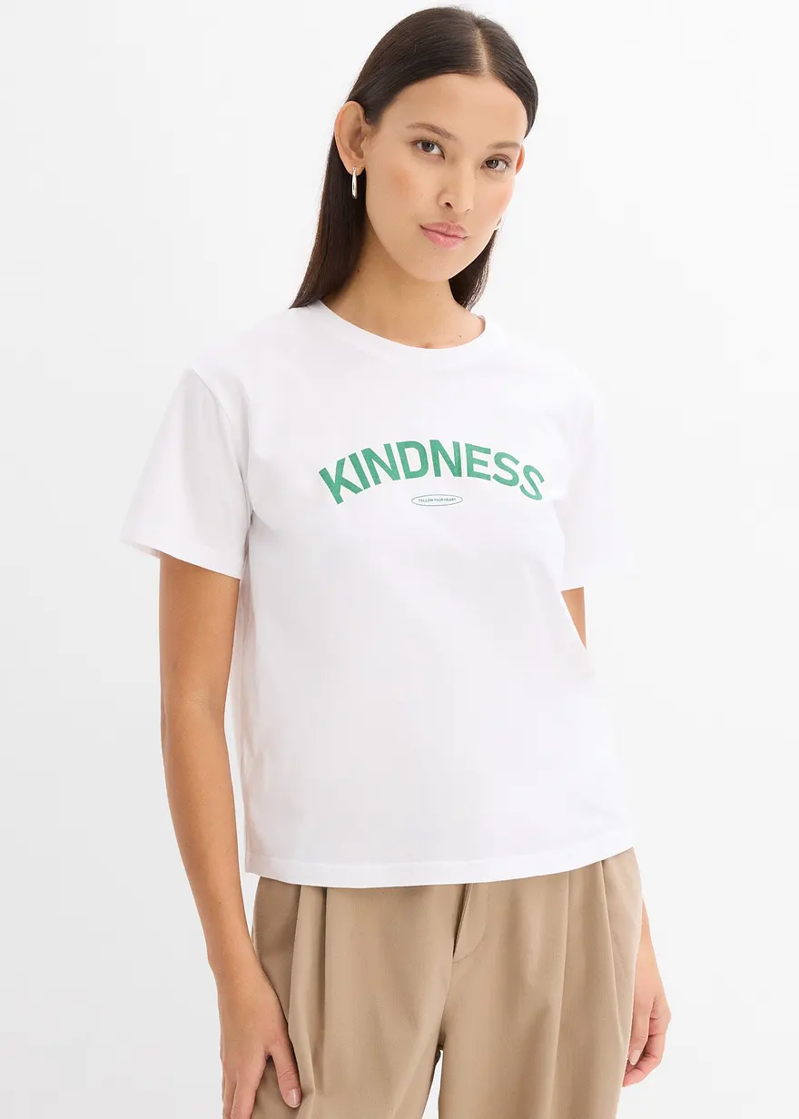 Bonprix Bedrucktes T-Shirt Aus Baumwolle - Weiß - Damen